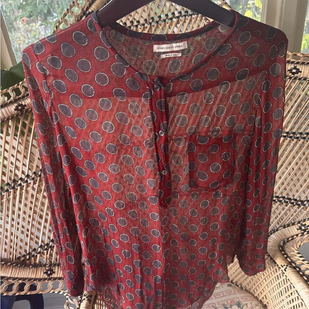 Isabel Marant Red Polka Dot Button-Down Blouse